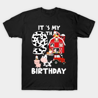 Farm Animals 9 Year Old It's My 9th Birthday Party Bday Girl T-Shirt